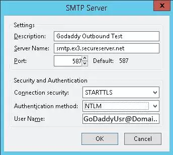 Unable to send emails through GoDaddy's hosted exchange