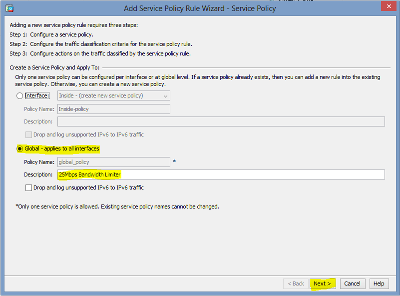 How to throttle bandwidth on ASA5512