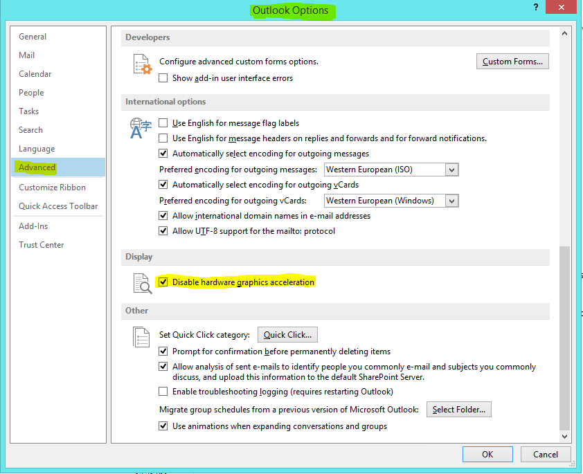 outlook 2013 slow to open FIX